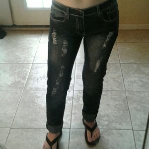 Skinny Ripped Embellished Jeans Sz 7